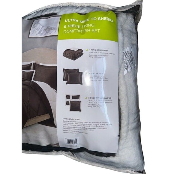 True North Mink to Sherpa Comforter 5 Piece Set Brown, King Size, KL102855 - Picture 4 of 4
